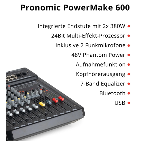 Pronomic Powermake 600 Power Mixer with Wireless Microphones
