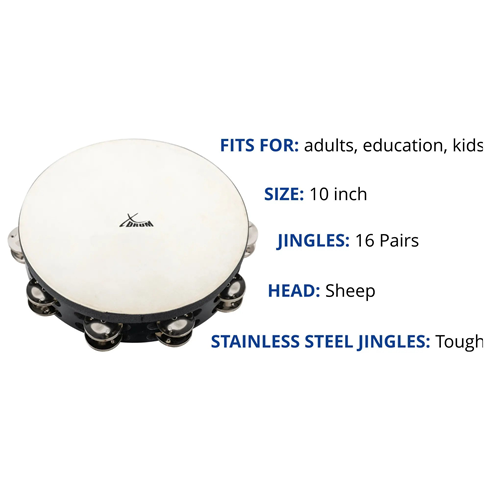 XDrum TMF10-BK 10" Tambourine with Skin